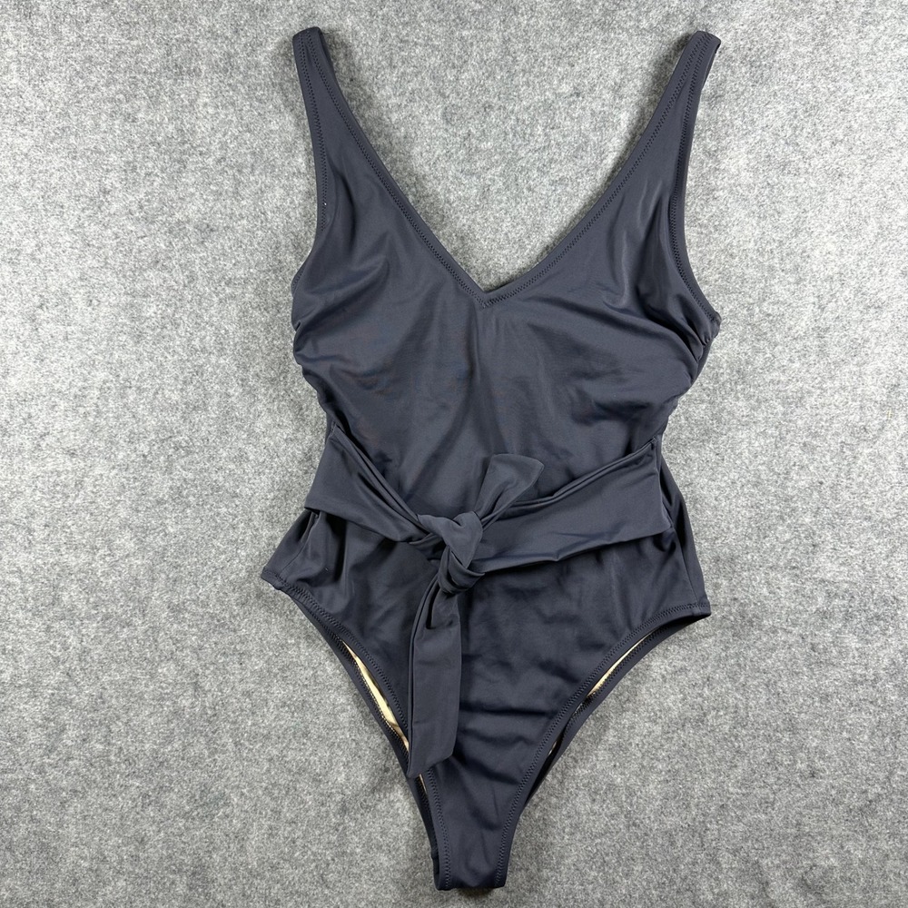 Shade & Shore Tie-Front One Piece Swimsuit Small Black Cutout Back - Picture 1 of 8
